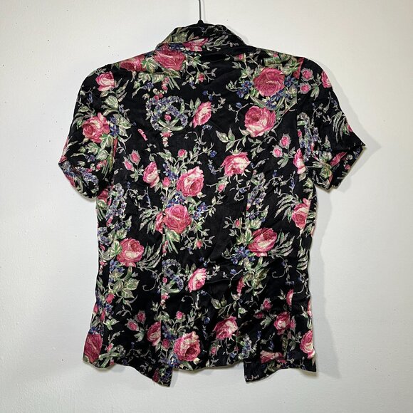 Vintage 90s Betsey Johnson Floral Silk short sleeve Button up Blouse Size 8 - Picture 3 of 5